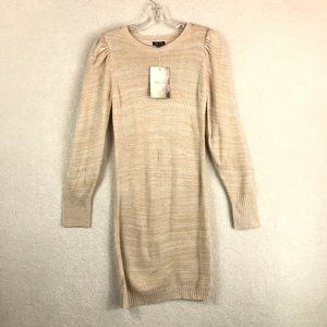 Lily Rose Sweater Dress Juniors Small NEW Beige Long Sleeves Puffy Shoulder